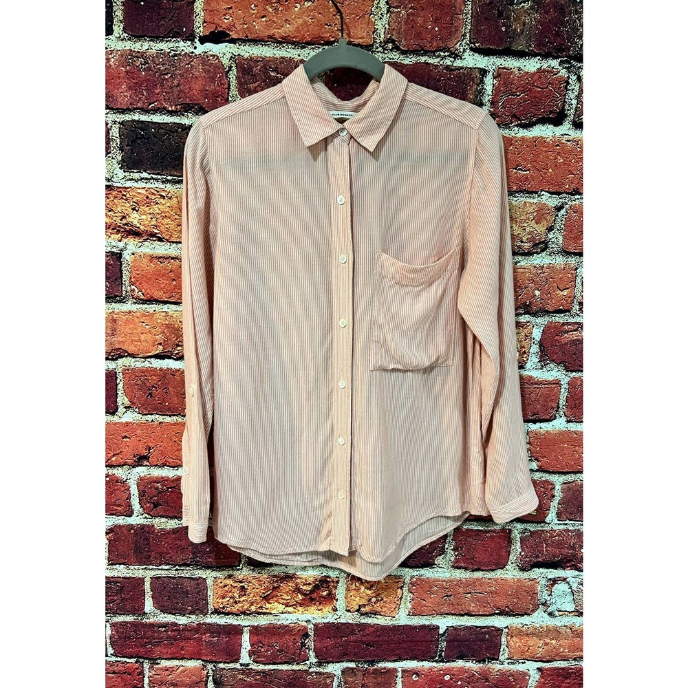 Club Monaco Long Sleeve Striped Button Up Shirt Pink Pinstripe Size Small